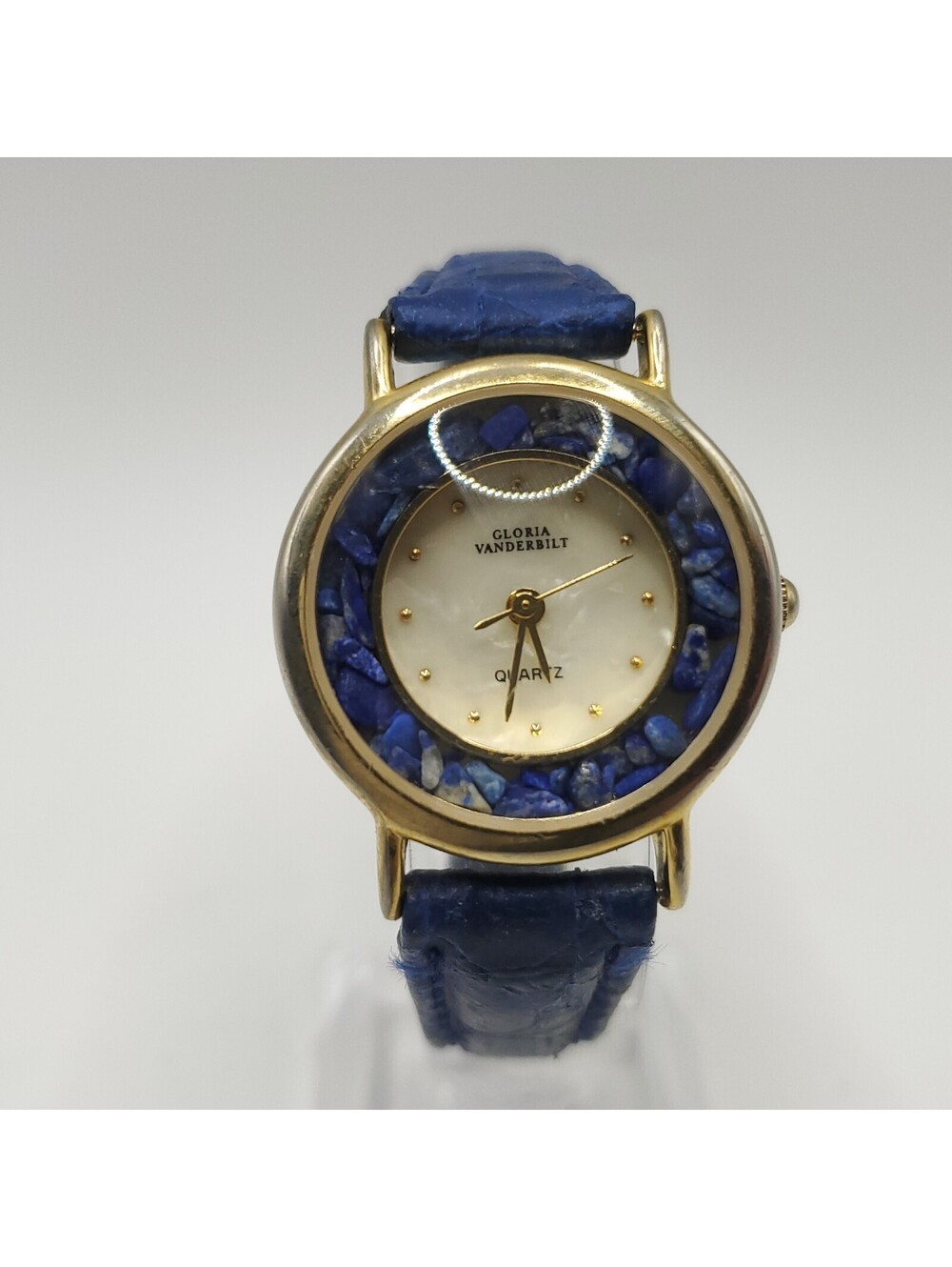 Gloria Vanderbilt Moveing Blue Stone Bezel Womens Watch 27mm New Battery